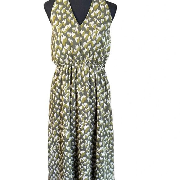 Banana Republic Maxi Dress Womens S Green All Over Print Chiffon Lined Halter - Picture 1 of 8